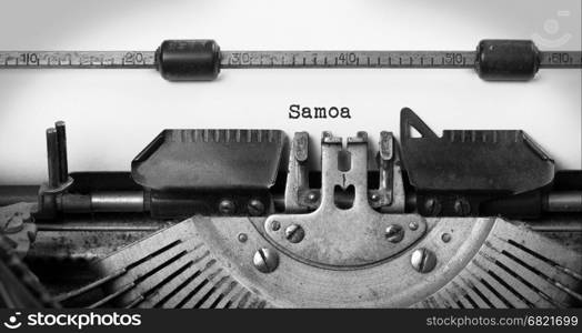 Inscription made by vintage typewriter, country, Samoa