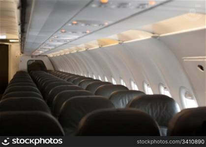 Inside an empty plane. Horizontal image