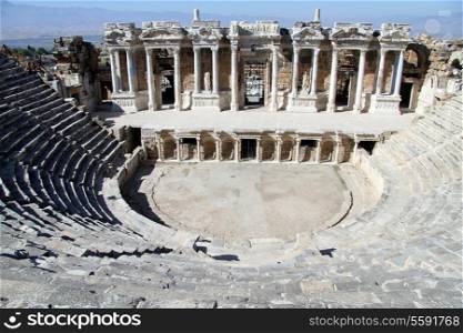 Inside ancient theater in Hyerapolis, Turkey