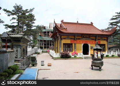 Inside buddhist monastery in Jiuhua Shan, China