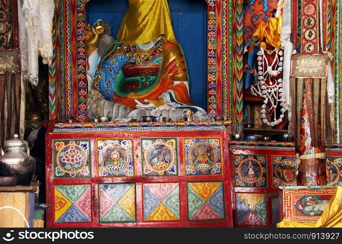 Inside buddhist temple in Samagoon in Nepal