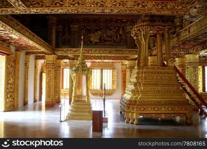 Inside buddhist temple near royal palace in Luang Prabang, Laos