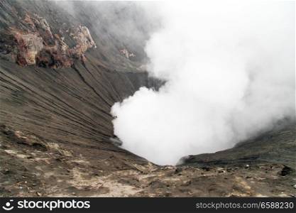 Inside crater of volcano Bromo in Indonesia