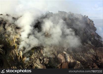 Inside crater of volcano Merapi in Jawa, Indonesia
