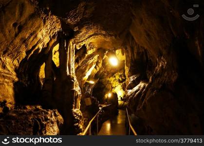 Inside dark Zendan cave near Aksu in Turkey