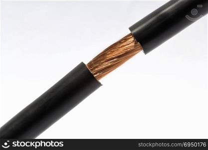 Inside electric power cable with white background