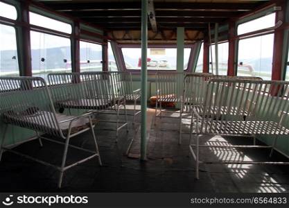 Inside ferry boat on the lake Toba, Indonesia