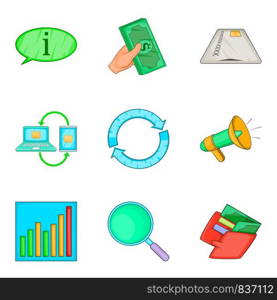 Inside information icons set. Cartoon set of 9 inside information vector icons for web isolated on white background. Inside information icons set, cartoon style