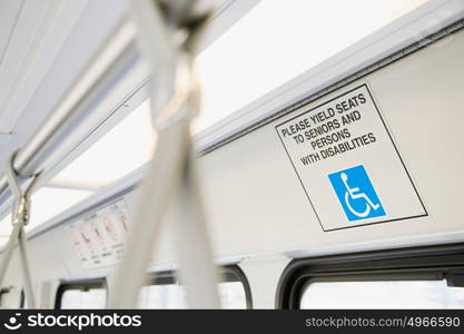 Inside light rail train