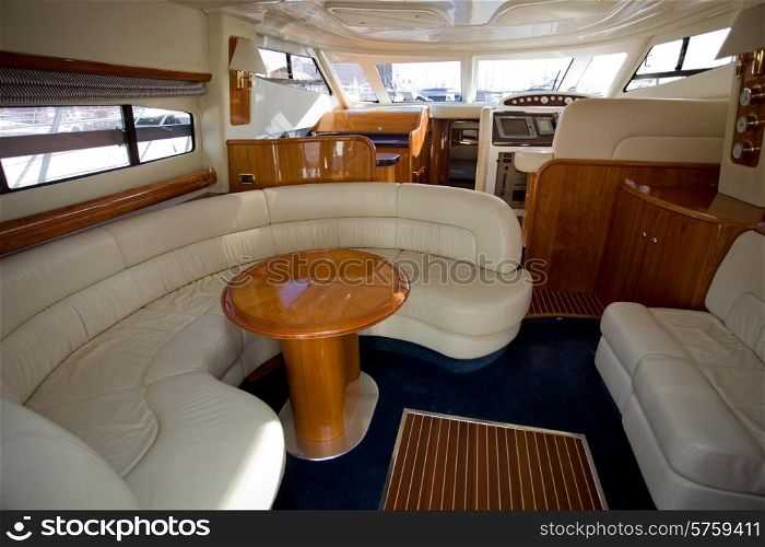 inside of a luxury boat, beautiful cabin interior