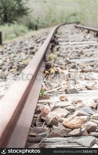 inside of a track. Point of view of campaign inside an abandoned rail binary