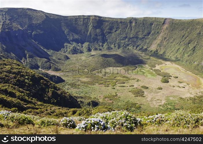 Inside of Caldeira extinct volcano in Faial island, Azores, Portugal