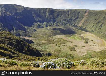 Inside of Caldeira extinct volcano in Faial island, Azores, Portugal