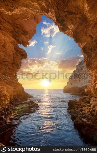 Inside of mainsail. Beautiful nature grotto seascape composition.