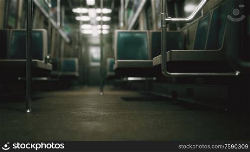 Inside of the old non-modernized subway car in USA
