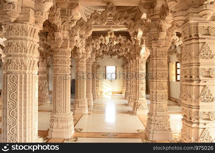 Inside pillars of BAPS Shri Swaminarayan Mandir Pune Maharashtra