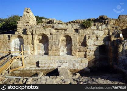 Inside ruins of ancient temple in roman Caesarea, Israel