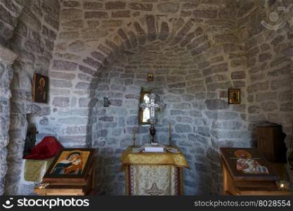 Inside small orthodox church in Montenegro