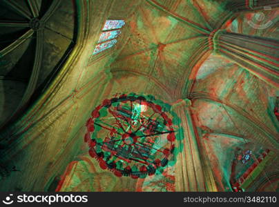 Inside the Cathedral of Santa Eulalia in Barcelona&acute;s Barri Gotic district(anaglyph stereo effect.need 3D glasses to view)