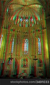 Inside the Cathedral of Santa Eulalia in Barcelona&acute;s Barri Gotic district(anaglyph stereo effect.need 3D glasses to view)