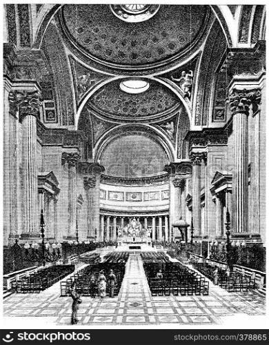 Inside the Church of the Madeleine, vintage engraved illustration. Paris - Auguste VITU ? 1890.