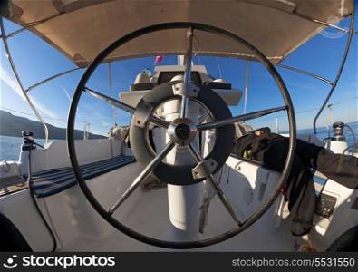 Inside the cockpit of sailing yacht&#xA;