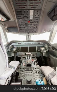 Inside view Cockpit G550. Inside view Cockpit G550 with blue sky and clouds