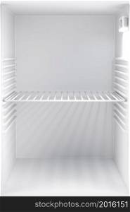 Inside view of an empty small refrigerator, front view