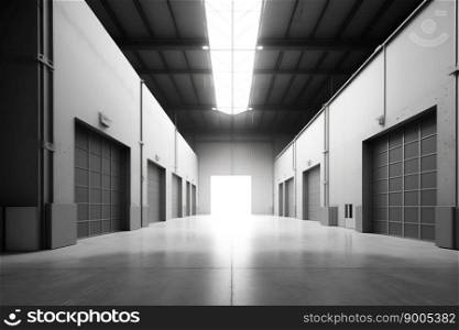 inside view of minimalistic warehouse, Generative Ai image. Minimalistic Warehouse, Generative Ai