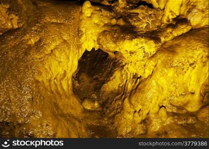 Inside Zendan cave near Aksu in mountain region of Turkey