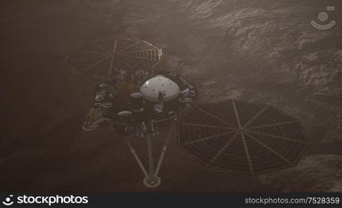 Insight Mars exploring the surface of red planet. Elements of this image furnished by NASA.. Insight Mars exploring the surface of red planet