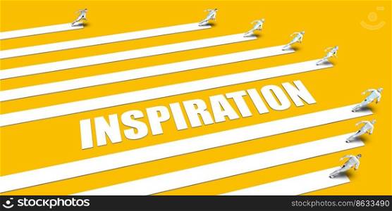 Inspiration Concept with Business People Running on Yellow. Inspiration Concept