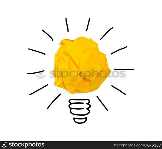 Inspiration crumpled yellow paper light bulb idea