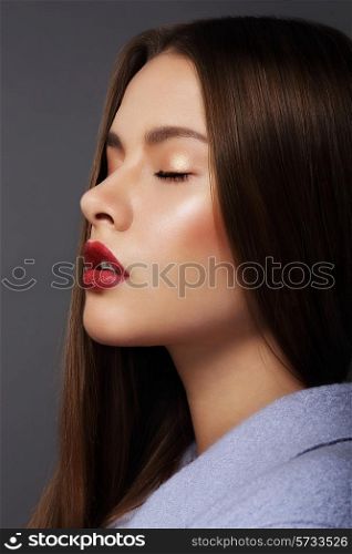 Inspiration. Profile of Young Dreamy Brunette