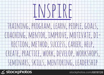 Inspire word cloud written on a piece of paper