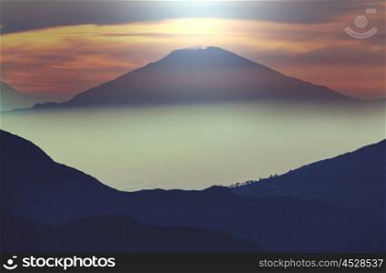 Inspiring landscapes scene at sunrise in Java, Indonesia.