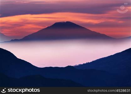 Inspiring volcanic landscape scene at sunrise in Java, Indonesia.