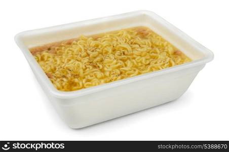 Instant noodles in styrofoam box isolated on white
