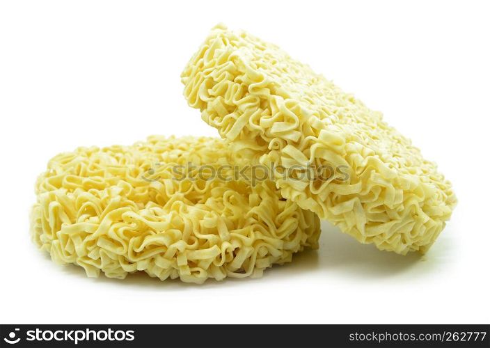 Instant noodles or dry noodles circle isolated on white background