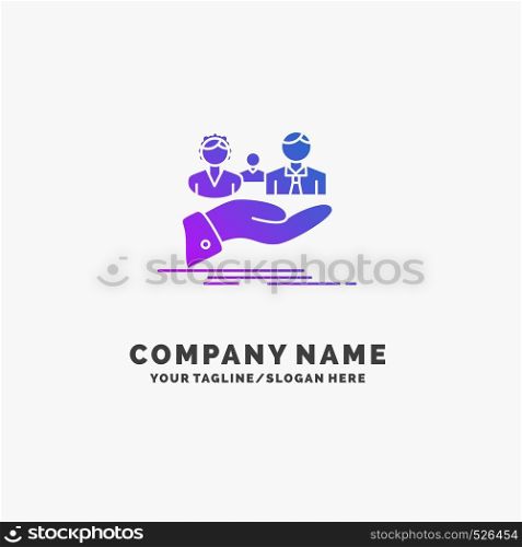 insurance, health, family, life, hand Purple Business Logo Template. Place for Tagline.. Vector EPS10 Abstract Template background
