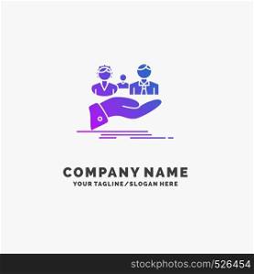 insurance, health, family, life, hand Purple Business Logo Template. Place for Tagline.. Vector EPS10 Abstract Template background
