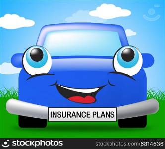 Insurance Plans Smiling Vehicle Represents Car Policy 3d Illustration