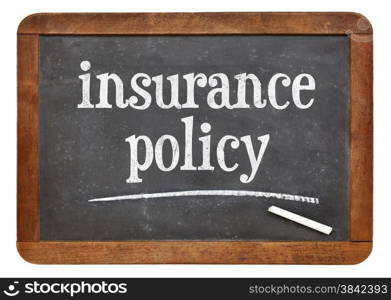 insurance policy text on a vintage slate blackboard