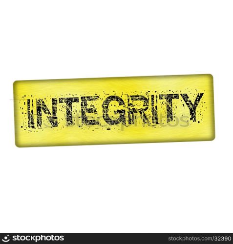integrity black wording on wood yellow background