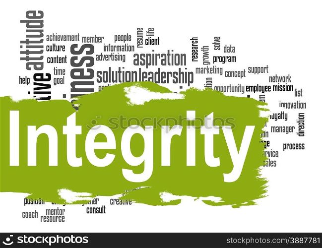 Integrity word cloud image with hi-res rendered artwork that could be used for any graphic design.. Integrity word cloud with green banner