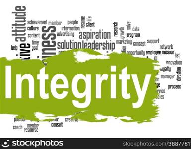 Integrity word cloud image with hi-res rendered artwork that could be used for any graphic design.. Integrity word cloud with green banner
