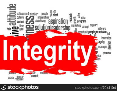 Integrity word cloud image with hi-res rendered artwork that could be used for any graphic design.. Integrity word cloud with red banner
