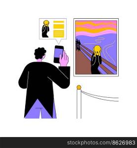 Interactive gallery isolated cartoon vector illustrations. Young spectator man takes photo of interactive gallery paintings, museum exhibition, augmented reality art vector cartoon.. Interactive gallery isolated cartoon vector illustrations.