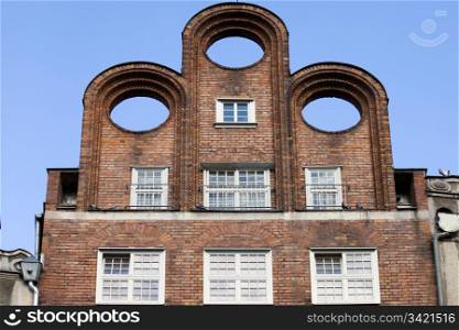 Interesting abstract shape of a historic tenement house attic in the Old Town of Gdansk, Poland