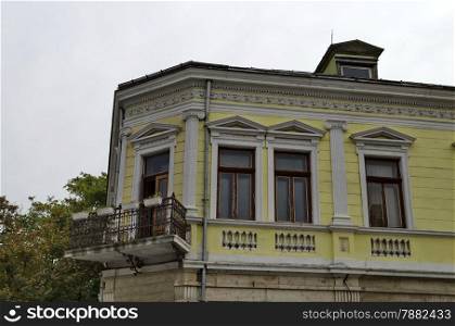 Interesting old building facade in Ruse town, Bulgaria